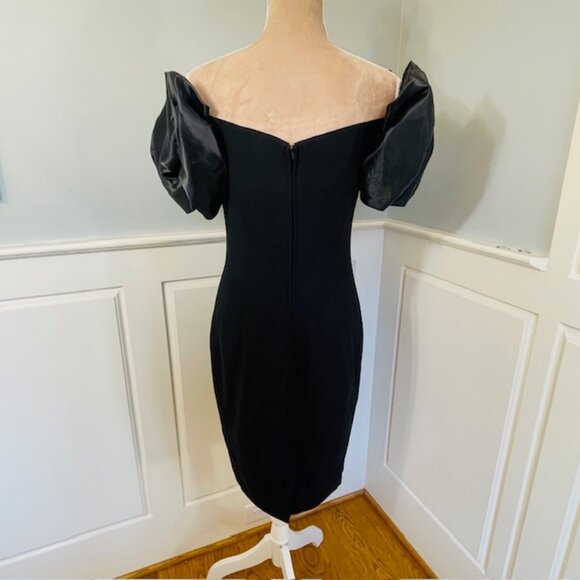 Vintage 80's AJ Bari Puff Shoulder LBD Cocktail Crepe Black Dress XS - Picture 4 of 8